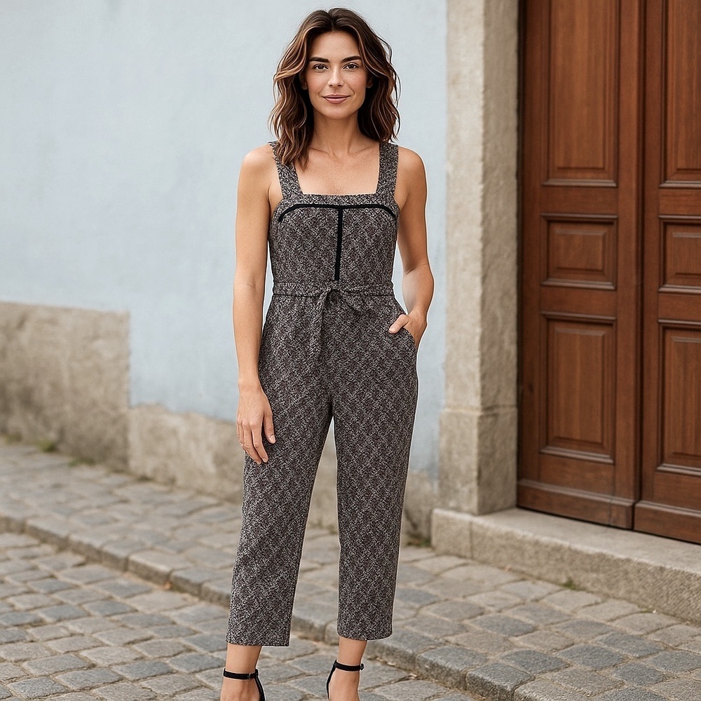 BANANA REPUBLIC BLACK & IVORY EMBROIDERED LACE OVER-LAY FLORAL PATTERN JUMPSUIT